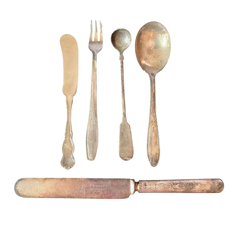 Antique Rogers Silverplate Flatware LOT 5pc Knife Fork Spoons Meriden Conn 1910